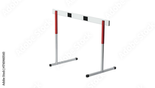 Cartoon hurdle with white bar, red and gray legs, black background