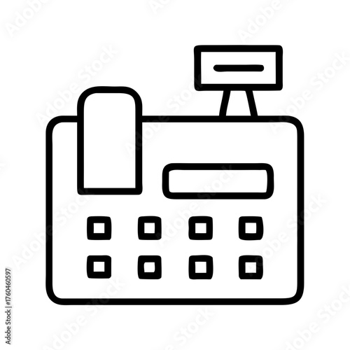 Cash register illustration in minimal line art style  