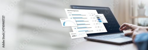 Carta da parati ads, budget, set, daily, caps, spend, A person managing ad budgets and campaign settings on a laptop with a digital dashboard, showing spending limits, audience targeting, and performance data