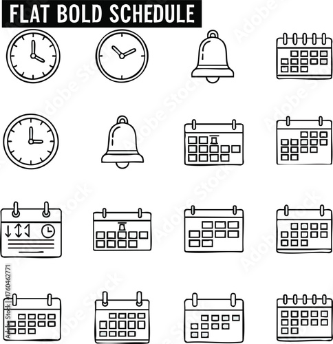 Flat Bold Schedule Icons Time Management and Planning.