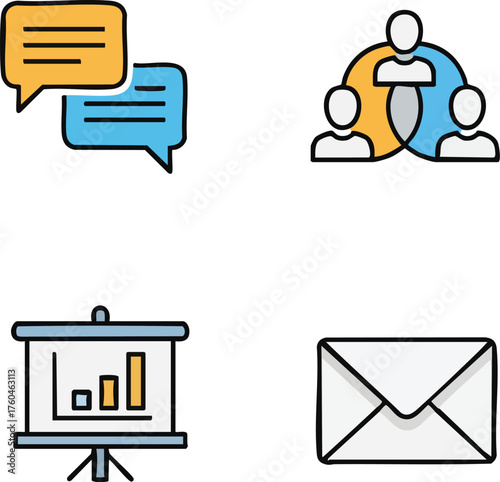 Set of four business and communication related icons.