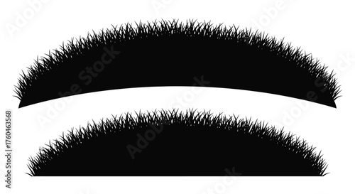 Simple black and white illustration of two grass tufts in arcs