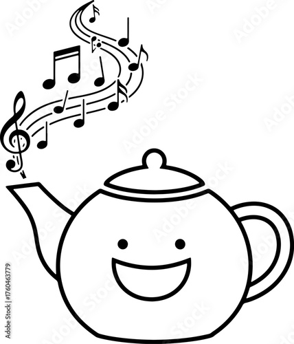 Whimsical teapot with musical notes escaping its spout a playful design