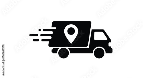 Fast delivery truck with location pin showcasing efficient transport services