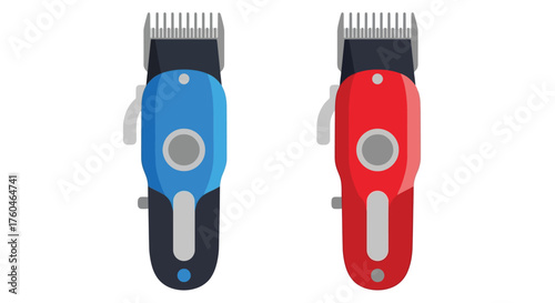 Two colorful hair clippers one blue and one red isolated on white