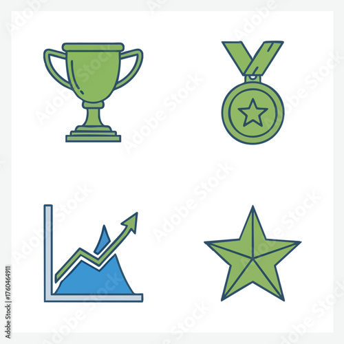Achievement and Success Icons Representing Awards and Growth.