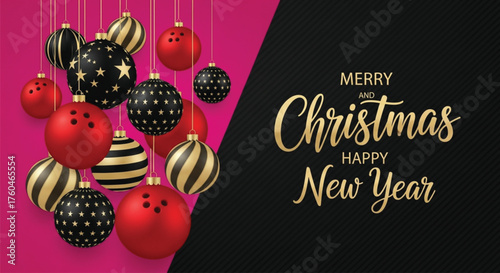 A Christmas and New Year greeting card featuring decorative ornaments on a colorful backdrop, perfect for festive holiday celebrations and winter season greetings.