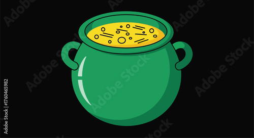 A vibrant green pot filled with golden coins a lucky charm illustration