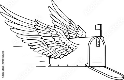 Winged mailbox fast delivery service concept art speeding postal mailbox with wings
