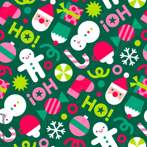 Colorful cute geometric elements seamless pattern design for Christmas and new year celebration background.