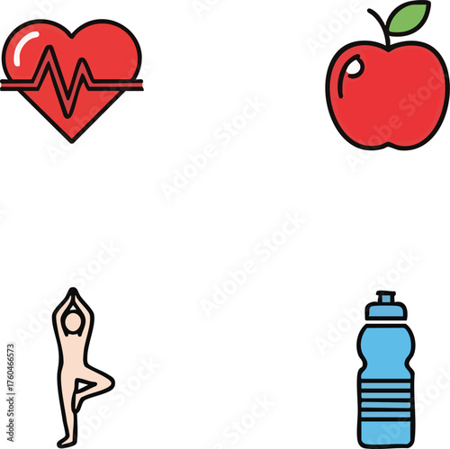 Health and Wellness Icons Set for Healthy Lifestyle.