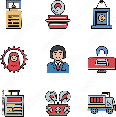 Collection of Diverse Business and Technology Icons.