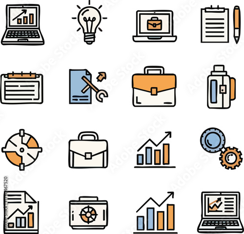 Business and Technology Icons Representing Various Concepts and Ideas.