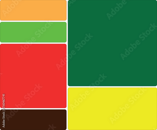 A collection of rectangular color blocks in varying hues and shades