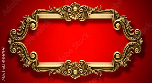 Ornate Golden Frame Red Elegant Design Background
