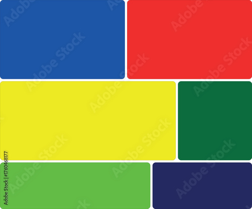 A composition of vibrant rectangular color blocks arranged in a grid pattern