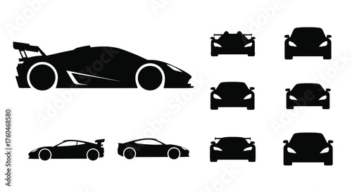 Silhouette depictions of various sports cars in a minimalist style