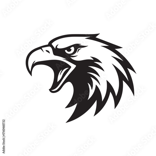 Powerful Eagle Head Mascot Logo Design with Open Beak and Fierce Expression.