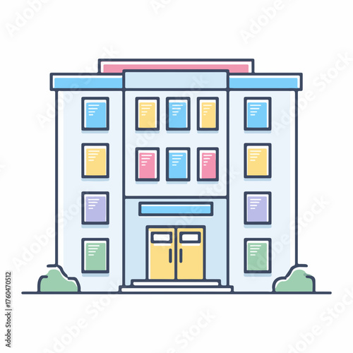 School Building Thin Style Vector Icon
