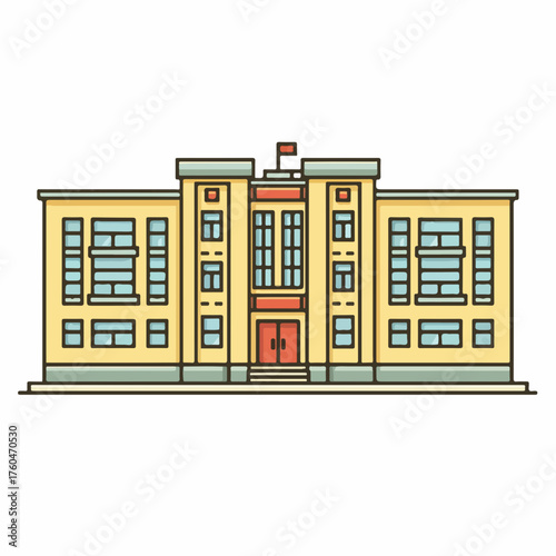 Modern school building flat vector icon