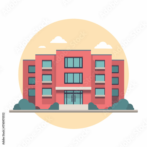 Minimalist School Building Icon in Flat Style