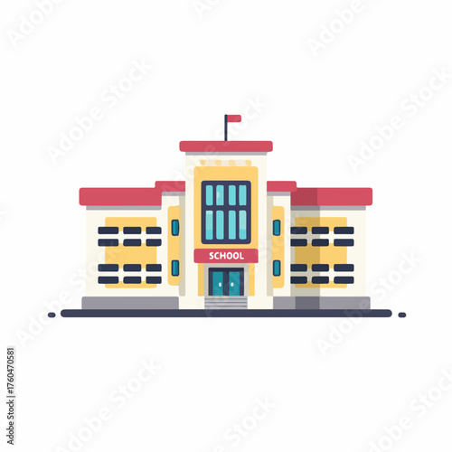 Minimalist School Building Icon in Flat Style