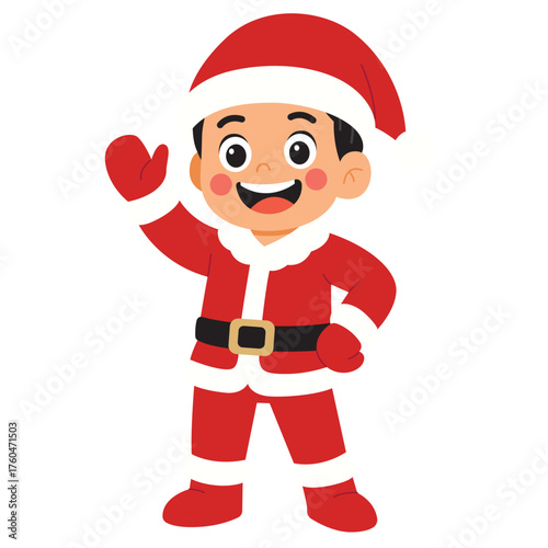 Illustration of Smiling Boy Wearing Santa Claus Costume