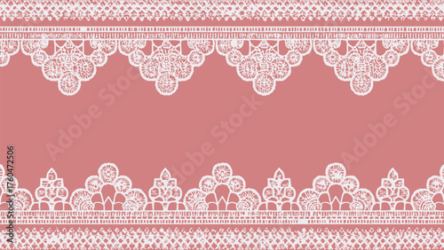 Elegant white lace border pattern on dusty rose background for textile, fabric, and t shirt design