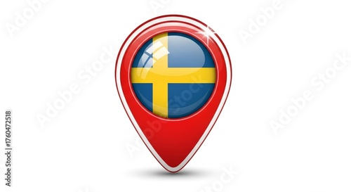 Glossy Red Map Pointer Icon with Sweden Flag on White Background Free Download Glossy Red Map Pointer Icon with Sweden Flag on White Background - GFXLoad