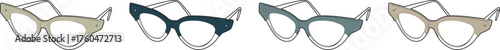 A curated set of four fashionable cat-eye eyeglasses in an array of contemporary and classic color variations, perfect for stylish optical needs and modern accessory trends