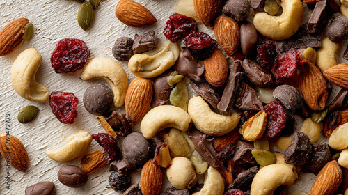 mixed nuts and dried fruits top view 