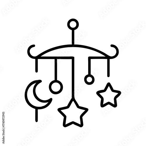 Mobile with stars and moon in minimalist line art style  