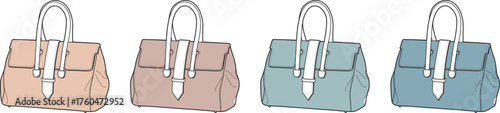 Set of classic women's handbags in a pastel color palette. Vector graphic illustration of fashion accessories for shopping and style concepts