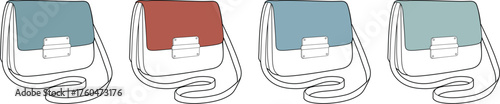 Collection of Four Stylish Handbags in Different Colors Blue, Red, Light Blue, and Green