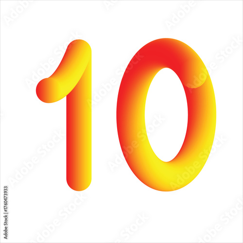 Bright orange yellow gradient number ten 3d illustration