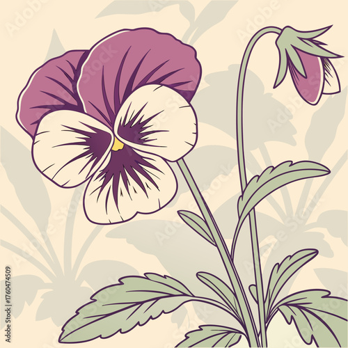Purple pansy flower illustration with soft background  
