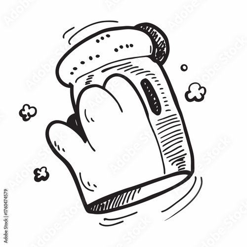 Kitchen oven mitt with motion lines and sketch style  