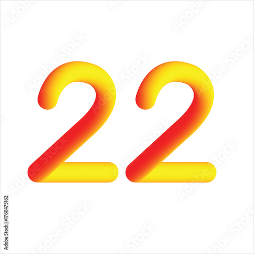 Bright yellow and red gradient number 22 with a 3d effect