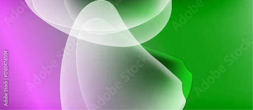Abstract shapes overlap, creating soft gradients. Pink, green hues dominate composition. Smooth textures suggest fluidity, light interplay.