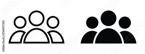 People flat icon set, simple team and group profile illustrations, line and filled style vector