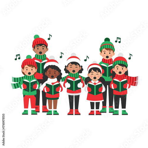 Festive Christmas Carolers - A Diverse Group Singing Holiday Songs.