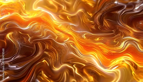 Abstract artwork depicting flowing, fiery, and swirling golden and orange energy forms.
