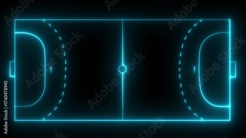 Handball court icon animation on black background. futuristic digital icon video of a high-tech Handball court. neon line animation. 4k