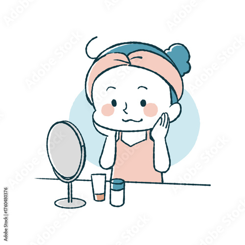 スキンケアをしている女性