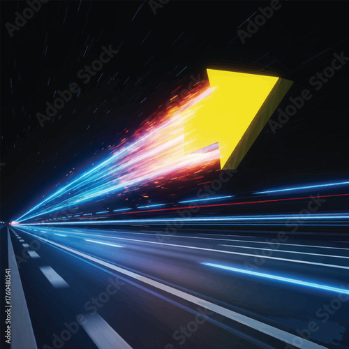 City highway at night with fast moving car lights creating motion blur on the dark asphalt