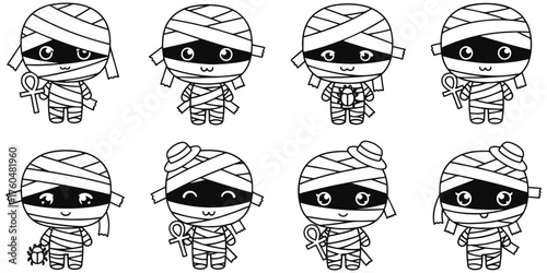 Cute mummy cartoon characters for Halloween designs and spooky season projects so fun
