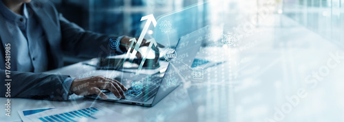 Business and economic growth, Data analysis of financial and banking, for long term investment growth goals and company finance balance, Stock, Technology and data connection, Business strategy.