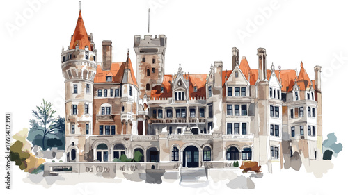 Casa Loma. Casa Loma hand drawn watercolor illustration