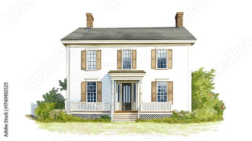 Craigflower Manor. Craigflower Manor hand drawn watercolor illustration