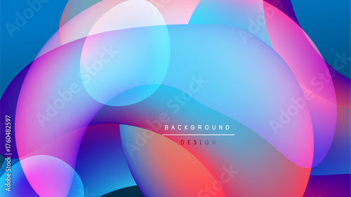 Abstract fluid shapes blend, creating vibrant colorful background. Gradient hues shift from blue to pink, orange. Modern design element.